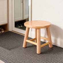Multi-Purpose Step Stool Solid Wood Round Stool Seat Shoe Stool Footrest Kitchen Living Room Hallway - Natural - View 10