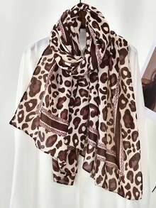 1 pieza Clásico y Lino Pañuelo con estampado de leopardo, Chal/Hiyab de viaje retro - Multicolor - Ver 5