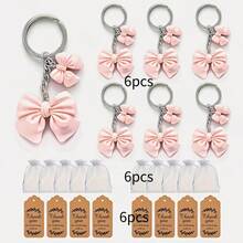 18件套（6套）钥匙扣派对礼品套装，双蝴蝶结挂饰钥匙扣，粉红甜美元素挂饰，日常通勤钥匙配件，闺蜜街头包包挂饰，少女可爱小物，送给女朋友的贴心礼物，情人节钥匙扣 - 彩色 - 查看 9