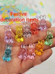 50pcs/20pcs Acrylic Crystal Rabbit Decorations, Easter Tabletop Decor, Rabbit Ornaments - Acrylic Rabbit Figurines, DIY Craft Supplies. These Adorable Cartoon-Style Rabbits Are Perfect For Easter Tabletop Decor, DIY Crafting, Home Decoration, And Vase Fillers. - Multicolor - View 5