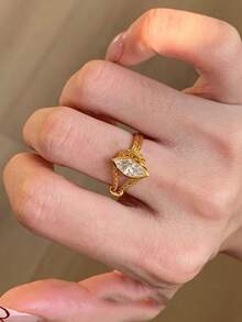 1枚不锈钢独特可调节单钻戒指，简约设计，尽显奢华质感 - 金黃色 - 查看 1