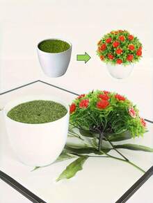 2个装现代白色塑料花盆，带人造草坪 - 多用途室内/室外装饰，非常适合种植人造花卉和植物，适用于婚礼、餐桌布置和节日（圣诞节）装饰 - 轻巧便携，是圣诞节装饰的最佳选择