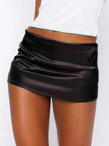 Women's Satin Micro Mini Skirt Low Waisted Bodycon Mini Skirt For Party  Clubwear - màu đen - Xem 2