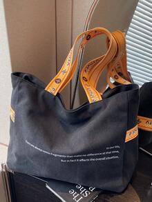 大容量字母印花时尚休闲帆布手提包，简约韩版百搭单肩腋下包