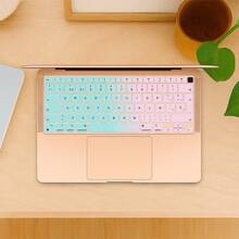 1pc Ultra-Thin Multi-Language Silicone Keyboard Cover, EU Layout, Fit For MacBook Air 13.3 Inch (2020, M1 Chip, Model A2337) With Touch ID, Berry Blue, Spanish/English/Ukrainian - Spanish - View 1