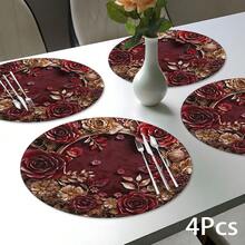 2片/4片/6片装红色玫瑰图案硅胶餐垫，情人节风格，节日礼物，装饰品，适用于餐桌、咖啡吧，四季皆宜，可水洗，桌面垫，房间装饰，杯垫，沥水垫，厨房餐垫，室内/室外派对装饰，家居装饰，理想礼物 - 彩色 - 查看 13