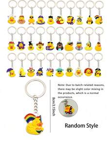 10个可爱卡通黄色小鸭PVC钥匙扣套装，主题装饰钥匙圈，汽车钥匙链礼品，时尚可爱女士黄色卡通小鸭毛绒装饰多功能钥匙扣挂件，小鸭装饰，可爱迷你卡通动物小鸭钥匙扣，包包挂饰，送给家人和朋友的礼物，生日/包包配件，生日，万圣节装饰，万圣节派对用品，圣诞节装饰 - 彩色 - 查看 6