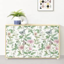 1卷花卉图案自粘墙纸，蝴蝶花卉图案，尺寸为17.32英寸*118.1/196.8/393.7英寸，复古花卉墙纸，可移除自粘墙纸，适合租房者，用于家居装饰、家具DIY和春季节日装饰 - 彩色 - 查看 8