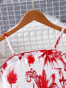 2件套 少女碎花吊带背心+阔腿裤，春夏款 - 紅白色 - 查看 3