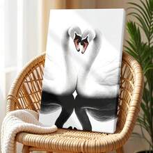 1pc Valentine Day Gift, Spring Wall Art, Christmas Decor Framed Wall Art, Wrapped Canvas Poster Vintage Prints, Swans, Hearts, Romantic Birds - Botanical, Black And White Illustration, Classic Realism, Romantic Art Style, Home Living Room Bedroom Ofice Wall Decor, Birthday Party Decor, Hanging Hardware Included - Wrapped Framed Canvas, Vertical - Lienzo enmarcado - Ver 4