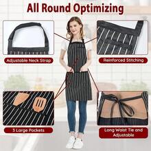 2 Pack Stripe Kitchen Apron For Men Women Adjustable Bib Apron With 3 Pockets Chef Apron For CooFKing BaFKing BBQ - Black - 查看 6
