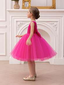 Vestido de Princesa Elegante com Laço de Pérolas para Menina Jovem, Adequado para Festa de Aniversário, Banquete, Dança, Casamento, Uso Diário, Comemoração de Feriados, Dama de Honra, Apresentação no Palco - Pink - Visão 6