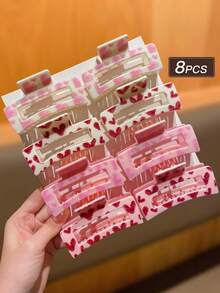 Large Sweet Pink Rectangular Hair Claw Clip, Strong Grip, Minimalist Daily Women's Hair Accessory, 3.3inch, Suitable For Thick/Thin Hair, Elegant Cute Casual Street Style, Suitable For Spring, Summer, Autumn, Winter Vacay Hair Clips - Multicolor - View 10