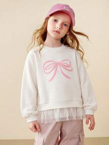 mini bala Girls' Soft Anti-Deformation Mesh Patchwork Sweatshirt, Sweet Top, Spring 2026 Collection - Ivory - View 1