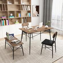 GOFLAME 4pcs Dining Table Set Rectangular Kitchen Table W/ Bench & 2 Upholstered Chairs - Coffee - View 5