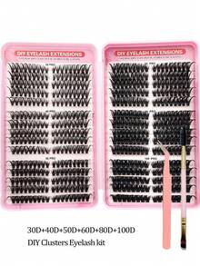 Asiteo 530 piezas de pestañas individuales con rizo D, surtido de 30D/40D/50D/60D/80D/100D, maquillaje de ojos de gato natural, pestañas postizas gruesas y esponjosas, kit de extensión de pestañas para uso diario, reutilizable, adecuado para vacaciones, viajes, también un regalo de Navidad y favor de fiesta ideal - Multicolor - Ver 8