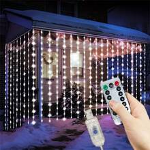 8 功能遥控 USB 供电 LED 窗帘灯，装饰仙女灯串，适用于花园、生日、派对、露营、斋月、墙面背景、室内、室外、情人节、婚礼等场合。 - USB窗簾燈串 - 查看 17