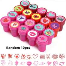 5/10/20pcs Valentine's Day Stamps, Vibrant Plastic Material With Built-In Ink, Heart Shaped Patterns, Includes 10 Different Designs, Suitable As Valentine's Day Party Favors, Classroom Prize Exchanges, School Rewards, Gift Bag Fillers, Valentine's Day Gifts - Valentine's Day - View 10