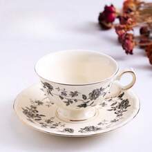 法式奢华下午茶牛奶咖啡杯，经典复古陶瓷宫廷风格茶杯碟套装 - 彩色 - 查看 7