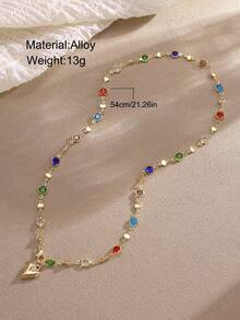 Vintage Colorful Rhinestone Multi-Layer Necklace Cross Pendant Zinc Alloy Gold Plated Stacked Wear Collarbone Chain - Style 3 - View 2