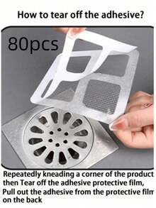 80/60/40 件一次性排水过滤器（建议每 2-3 天更换一次），（使用前观看视频）一次性淋浴和浴缸毛发捕捉器，易于安装的排水过滤器贴纸，厨房、水槽和洗衣房一次性排水盖，有效阻挡毛发和防虫贴纸