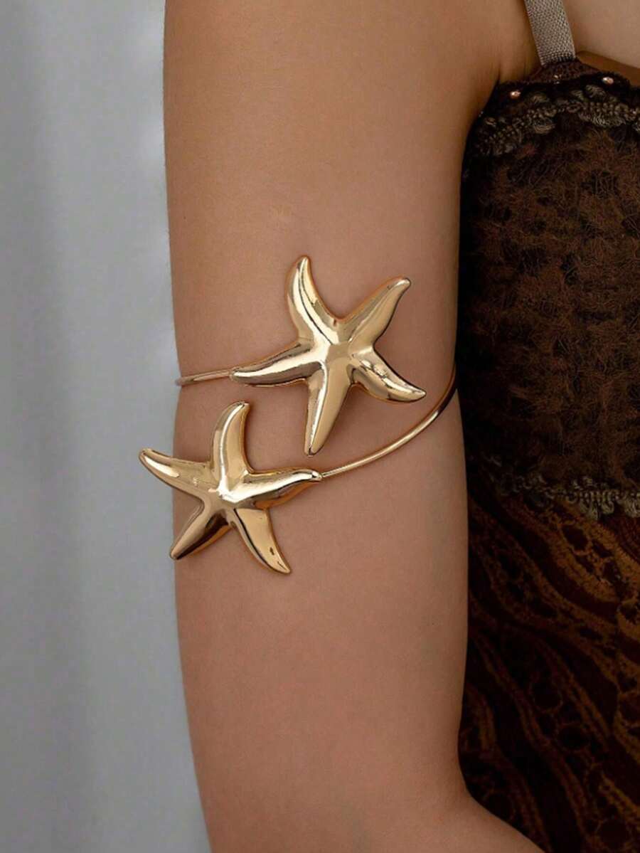 1件金色可爱海星臂环沙滩身体饰品 - 金色 - 查看 1