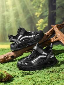 1 Par de Sandálias Fechadas para Crianças, Design Conveniente de Gancho e Laço para o Verão, Sandálias Esportivas Leves e Confortáveis para Meninos e Meninas - Preto - Visão 10