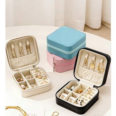 1 pieza Caja de almacenamiento de joyas, Caja de accesorios de viaje portátil, Caja de almacenamiento de joyas de estilo Ins de varias capas, Caja de almacenamiento de brochas de maquillaje, Estante de almacenamiento de accesorios, Caja de almacenamiento de joyas, Collar, Pendiente, Anillo Caja de almacenamiento, Caja de almacenamiento de cosméticos, Plato de joyas, Plato de accesorios, Soporte de exhibición de joyas, Adecuado para anillos, collares, pendientes, broches, relojes, pulseras, lápices labiales, paletas de sombras de ojos, decoración de dormitorio y artículos esenciales para viajes al aire libre