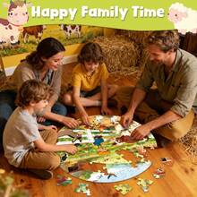 Giant Floor Puzzles Farm Animals 70 Pieces For Kids,58x58cm/22.83x22.83inch Large Size Round Jigsaw Puzzle For Toddlers, Birthday Toys Gifts For Girls Boys - Multicolor - View 6