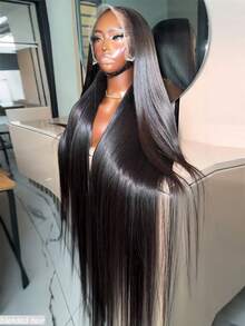 180%密度真人混纺假发，13x4蕾丝前假发，真人混纺直发假发，带婴儿发，高清透明蕾丝前假发，预拔毛前额假发，真人混纺8-36英寸自然黑 - 自然色&黑色系 - 查看 3