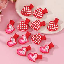 6个撞色爱心造型可爱街头风PE（聚乙烯）发夹，适合情人节、派对、约会、聚会等场合。 - 彩色 - 查看 5