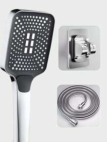 1 pieza Cabezal de ducha cuadrado de alta presión, con grandes orificios de salida de agua, de una sola mano, con alto caudal, rociador de ducha para el hogar, para uso con calentador - Plateado - Ver 16