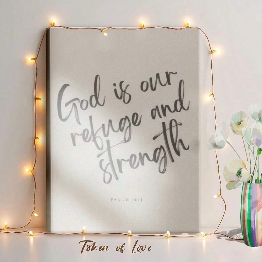 1pc Minimalist Motivational Wall Art, Inspirational Quote, Girl Apartment Artwork Framed Wall Art, Wrapped Canvas Poster Vintage Prints, God Is Our Refuge And Strength. - Minimalist, Minimalist, Modern, Graphic Design Style, Home Living Room Bedroom Ofice Wall Decor, Birthday Party Decor, Hanging Hardware Included - Wrapped Framed Canvas, Vertical - Lienzo enmarcado - Ver 1