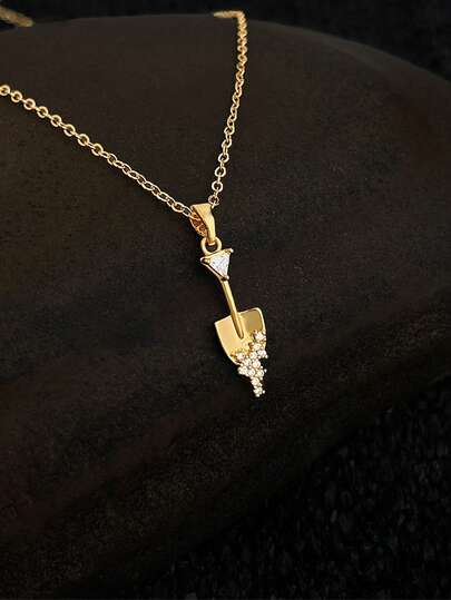 1件精美女士珠宝微镶锆石铲形吊坠项链，精致锁骨链，适合日常佩戴，情人节礼物