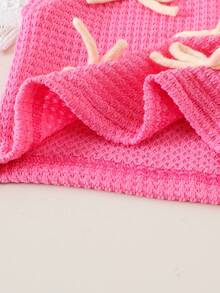 2件套女婴可爱休闲蝴蝶结镂空露背背心+牛仔长裤套装，春夏款 - 玫紅色 - 查看 7