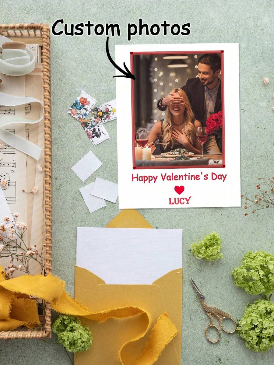 A Set Of Customized Valentine's Day Heart-Shaped Photo Greeting Cards To Wish You A "Happy Valentine's Day," Including Editable Photos, Text Messages, Printable Detail Cards, Valentine's Day Commemorative Cards, Attachment Cards, And Editable Templates. A Personalized Gift For Your Wife, Lover, Or Sweetheart, Perfectly Paired With Flowers. - Multicolor - View 1