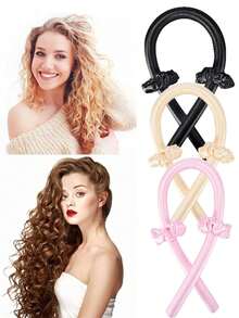 4pcs No-Heat Hair Curler Set, 1 No-Heat Hair Curling Wand With Headband And 2 Hair Ties, DIY Hairstyling Tools, Slouchy Ribbon Curler, Easy To Create Wavy Hairstyles, Hair Styling Kit, Hair Tool - Black #1 - View 5