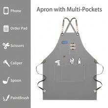 Dulabi Apron, Adjustable Chef Apron For Women And Men With Large Pockets, CooFKing Kitchen Apron With Back Straps - Gris - Ver 5