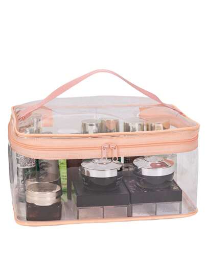 1PC Large Capacity Portable Transparent Square Cosmetic Bag Hot Selling Waterproof Cosmetic Bag Portable Cosmetic Tool Bag Portable Travel Clutch Bag Women Storage Tool Organizing Bag