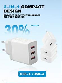 3-Port 2.4A USB Charger Adapter, EU Plug, Fast Charging Cube Compatible With IPhone, Compatible With IPad, Android Phones, Cameras, MP3/MP4 And Other USB Devices - EU C Type Plug(220-240V) - View 5