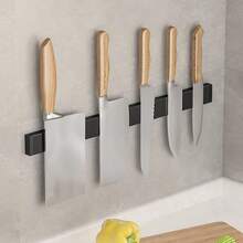 1pc Powerful Magnetic Kitchen Knife Holder Wall Mount, Metal Knife Magnetic ABS Knife Rack Kitchen Tool - Black - View 8