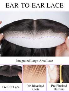 100% 即戴即用，无需胶水，真人发丝，预先拔毛，预先修剪，5x6蕾丝闭合假发，真人发丝，可直接佩戴，自然波浪卷蕾丝前额无胶假发，打造自然发际线 - Natural Black - 查看 5