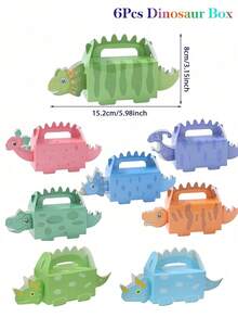6 cajas de regalo con tema de dinosaurios para fiesta, cajas de regalo de dulces de cumpleaños, cajas de bocadillos con tema de granja, suministros para fiesta de cumpleaños, cajas de regalo de dinosaurios 3D, artículos decorativos para fiesta de cumpleaños con tema de dinosaurios