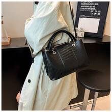 Bolso de hombro vintage para mujer bolso de cubo de moda con estilo retro y diseño exclusivo ideal para el ocio y el trabajo con textura de alta calidad - Negro - Ver 5