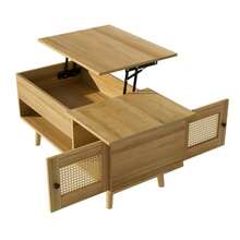 Elegant Coffee Table With Lift-Top And Rattan Doors, Wood Color With Black Accents, Ideal For The Living Room – Practical Storage Space And Functional Design. - 自然色 - 查看 7