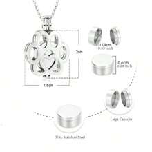 Stainless Steel Paw Print Cremation Jewelry - Mini Collectible Chain Necklace With Heart-Shaped Design, For Dog/Cat Ashes, Personalized Engraving Options, Pet Commemorative Jar, Pet Commemorative Jar/Paw Print Design/ Clasp
