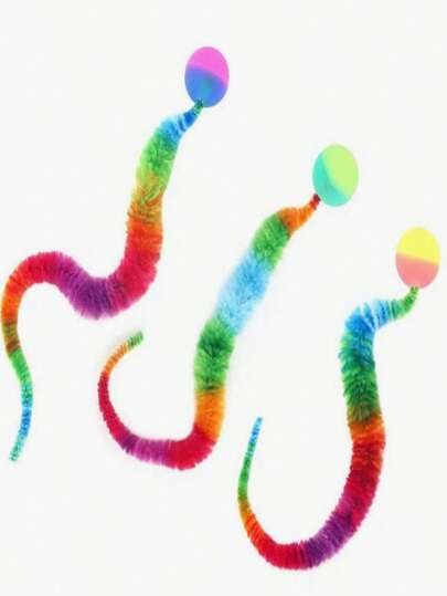 1pc Elastic Ball Cat Toy, Colorful Magic Worm Ball, Interactive Cat Toy Ball, Twisty Plush Worm Cat Party Gift, Rainbow Color, Random Color