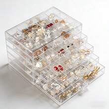 透明桌面首饰盒，多层抽屉式收纳盒，可收纳耳环、项链、戒指等，适用于书桌、房间、家居、卧室、浴室、粉色系房间、客厅装饰、旅行用品，是送给妈妈、爸爸、男士、朋友、老师的礼物，也适合生日、婚礼等场合，可用作办公桌或书架配件。 - 無色 - 查看 1