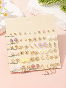 30对优雅时尚耳环套装，心形水钻、仿珍珠、金属花朵、月亮、蝴蝶结设计，适合节日礼物和日常休闲佩戴 - 彩色 - 查看 5