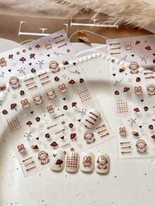 Flat Cartoon Rabbit Nail Stickers With Adhesive, Versatile Cute Rabbit Nail Art Decals - Multicolor - View 1